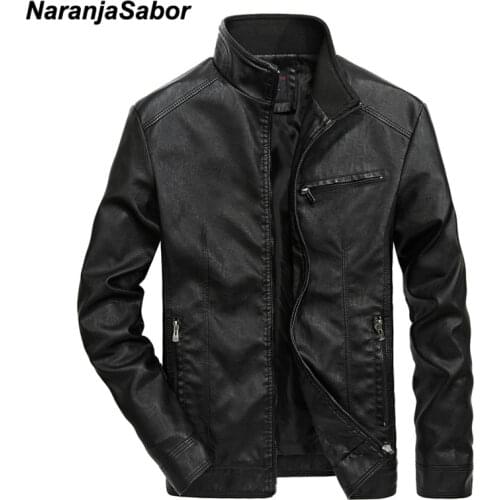NaranjaSabor New Mens Autumn Spring Leather Jacket Men PU Motorcycle Jackets Male Casual Slim Fit Coat Mens Brand Clothing N571
