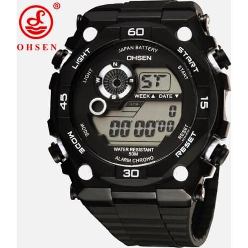 Famous Brand OHSEN Mens Digital LCD Sport Watch Reloj hombre 50M Diving White Silicone Strap Mens Fashion LCD Wristwatches Gift