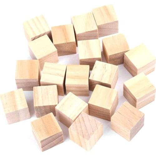 Wooden Cubes Natural Unfinished Craft Wood Blocks for Baby Shower Pack of 20