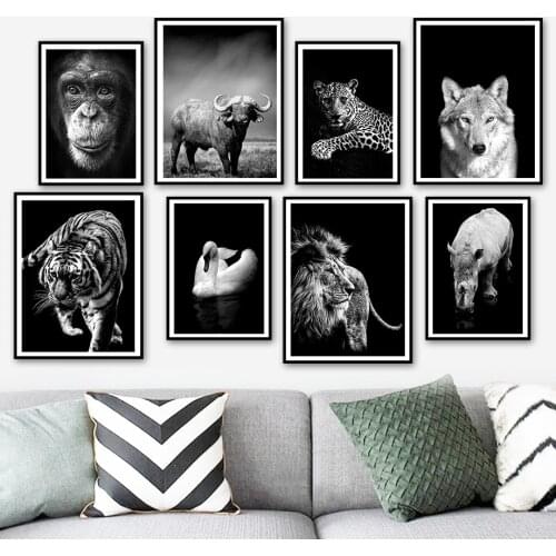 Orangutan Leopard Tiger Swan Lion Rhino Wall Art Canvas Painting Nordic Posters And Prints Wall Pictures For Living Room Decor