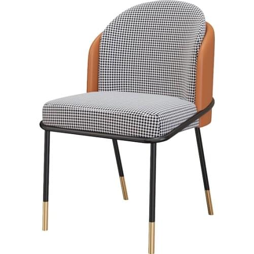 Nordic light luxury dining chair home backrest fabric Italian minimalist casual net red houndstooth single makeup chair iron art