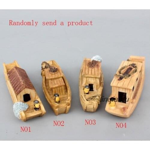 New handmade fishing boat fish tank aquarium landscaping, resin craft mini simulation wooden boat