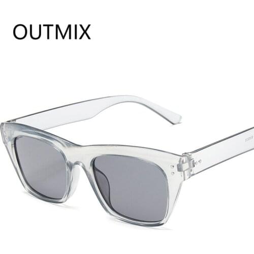 OUTMIX Fashion Unisex Square Sunglasses Men Women Fashion Small Frame White Sun glasses Female Retro Rivet Glasses UV400 Shade