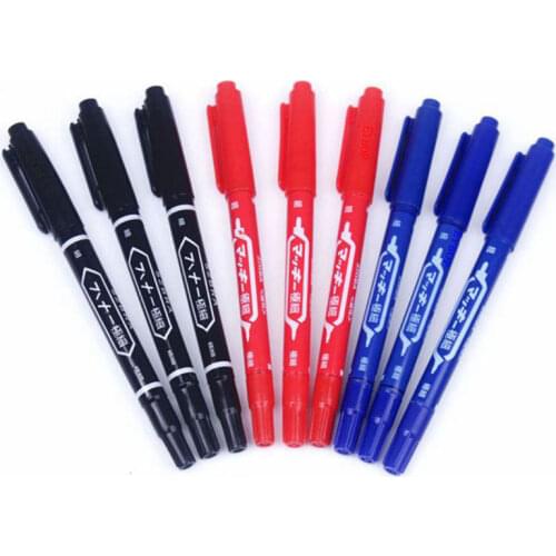 1/3/5PcsTwin Tip Permanent Marker Pen Black/Blue/Red Fine Point Waterproof Ink Nib Crude Nib Ink 0.5mm-1mm Fine Color