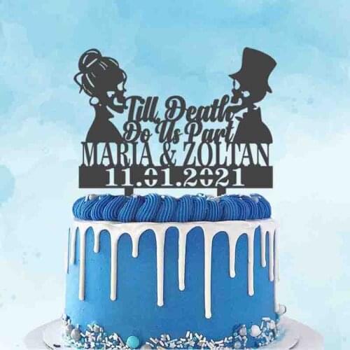Personalized Halloween Wedding Cake Topper Custom Name Date Zombie Bride and Groom Till Death Do Us Part Wedding Cake Topper