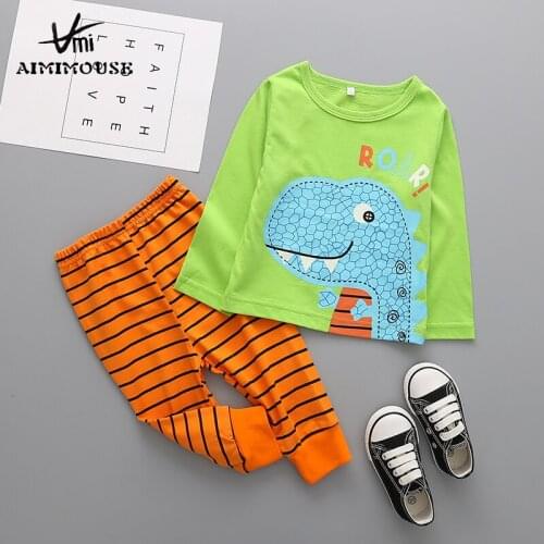 Boys Dinosaur Pajamas Set for Children Nightwear Kids Striped Pants Long Sleeve Tops Girls Kids Sleepwear Children Pajamas Sets