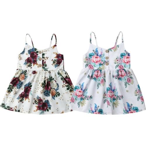 Toddler Baby Girl Sleeveless Straps Buttons Decor Floral Dress