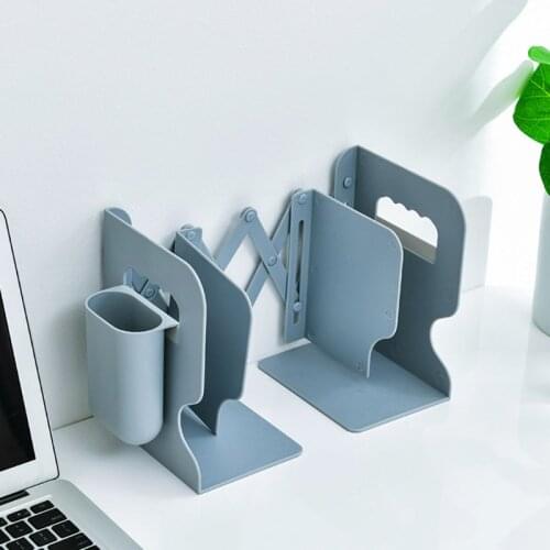 2 IN 1 Adjustable Book Holder Bookends with Pen Holder Students Desk Magazine File Holder Organizer Office Stand Rack Save space