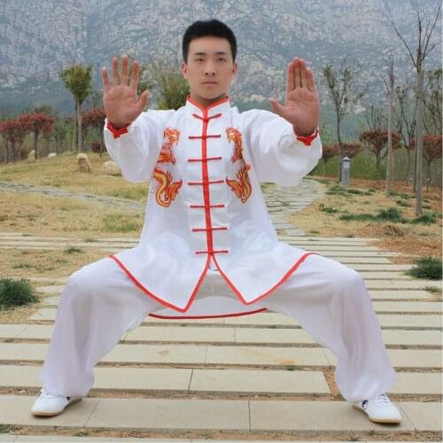 USHINE HX09 white double dragon traditional Chinese TaiChi clothing long sleeve KungFu uniforms Wushu TaiChi martial arts suit