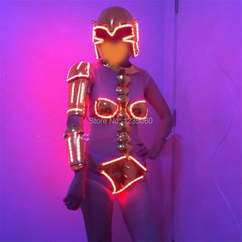 WYY Led Luminous Sexy Lady DS Costume Clothing Light Up Growing Led DJ Evening Dress With Helmet Suit Women Dance Wear