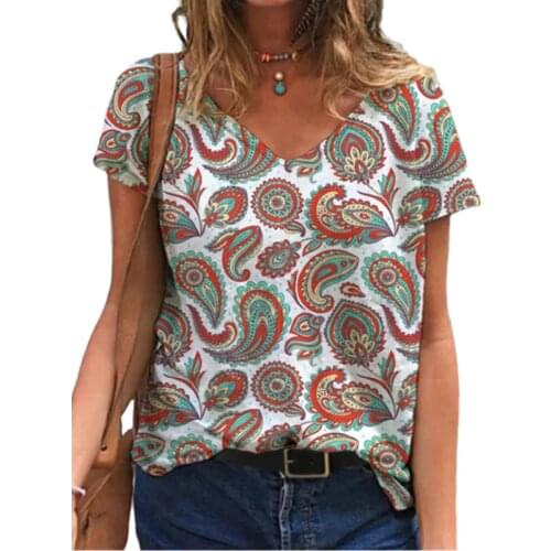 2021 New Summer Women Plus Size T Shirt 3D Painting Abstract Short Tee Tops Casual V-Neck Street Ladies Cotton T Shirts Fashion
