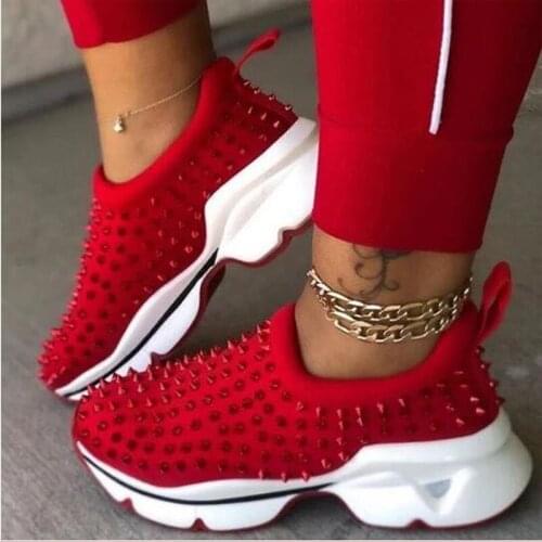 2021 Sneakers Women Vulcanized Woman Rivet Shoes Female Platform Wedges Womens Leopard Casual Ladies Slip on Footwear Plus Szie