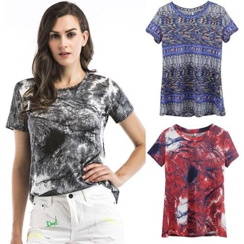 Witbuy Tie Dye Printed Womens Tops 2021 Summer Ladies Loose O-Neck Short-Sleeved Tshirt Fashion Lady Street Casual Tee Top New
