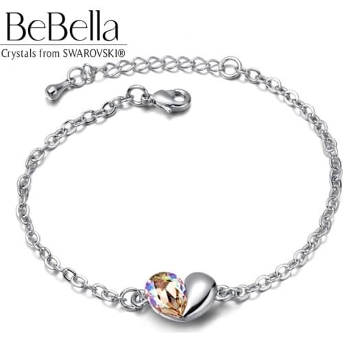 BeBella cute heart crystal charm chain bracelet with Crystals from Swarovski for women girls fashion jewelry Christams gift