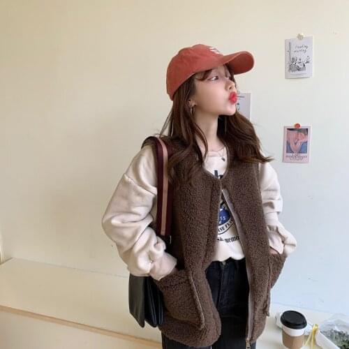 Fall Winter New Waistcoat Vest Women Korean Style Zipper Faux Fur Vest Female Warm Thick Fleece Sleeveless Jacket Mujer 2021