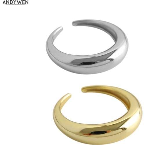 ANDYWEN 925 Sterling Silver Big Moon Adjustable Ring Smooth Face Women luxury New Thick Large 2020 Fashion Women Jewelry