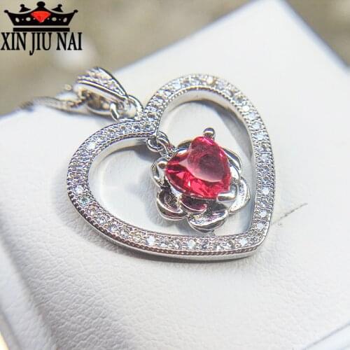 Hot fashion new ocean heart red gem pendant love box necklace heart-shaped clavicle chain ruby jewelry ladies gift Women Party