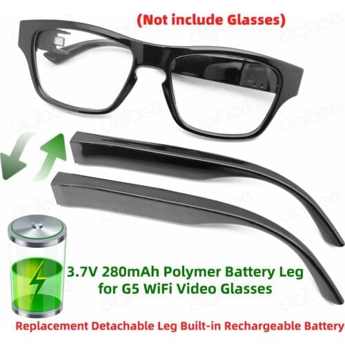 1pc Replacement 280mAh Battery Leg For Unisex Fashion G5 Intelligent Smart Glasses WiFi Video Glasses (Not Include Glasses)