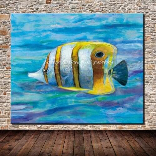 Mintura Handpainted Modern Abstract Animal Fish Oil Painting On Canvas Pop Art Wall Picture For Living Room Home Decoration Gift