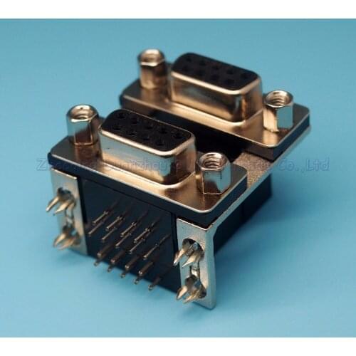 2pcs DB9/DR9 Double conjoined serial female to female connector 90 degree bend needle spacing 15.88mm