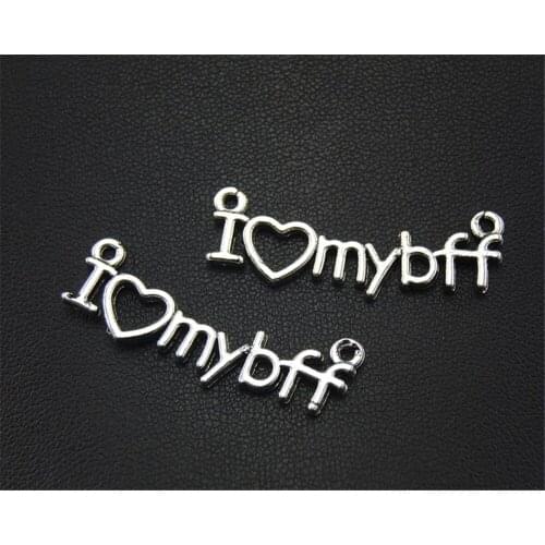 25pcs Silver Color "I LOVE MY BFF" word Charm Connector DIY Necklace Bracelet Findings 11X35mm A1705