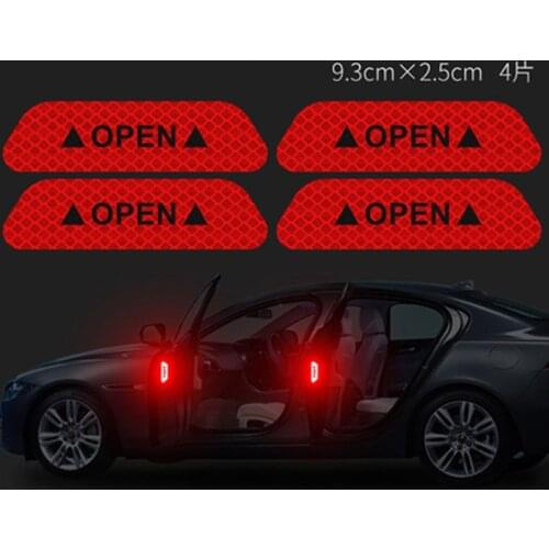 4Pcs/Set Car Open Reflectante Tape Warning Mark Reflective Open Notice Bicycle Accessories Exterior Door Car Reflective Sticker