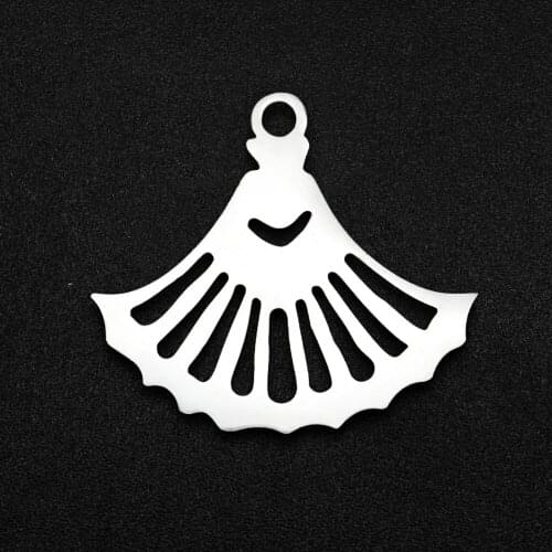 5pcs/lot 100% Stainless Steel 16x15 Fan DIY Charm Pendant Wholesale Jewelry Bracelet Making Charms Top Quality Finding Supplies