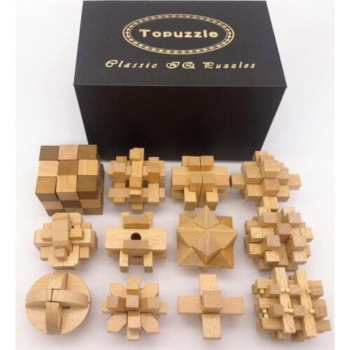 6PCS/12PCS per Set IQ Educational Wooden Interlocking Puzzles Game Toys Gift for Adults Children