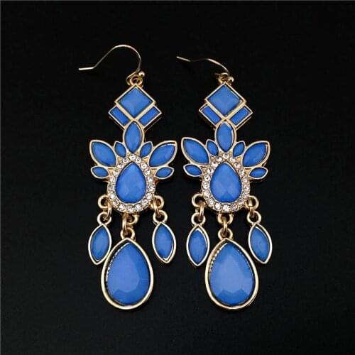 Alli Express Turkey Special Store Vintage Gold Blue Rhinestone Elements Long Hanging Earring Earing from India