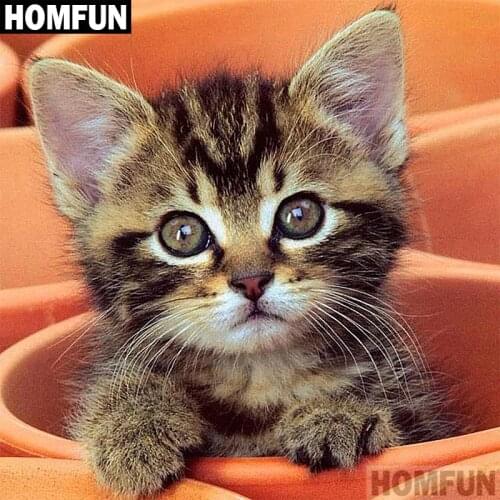 HOMFUN Full Square/Round 5D DIY Diamond Embroidery "Animal cat" Diamond Painting Cross Stitch Rhinestone 5D Decor A01833