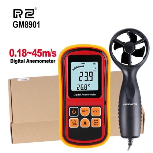 RZ Speed Measuring Instrument GM8901 45m/s Anemometro LCD Display Digital Anemometer Wind Meter Air Velocity Temperature Meter