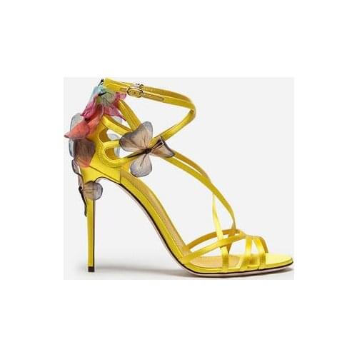Sexy woman high heel flying butterfly Stiletto bow satin embroidered butterfly sandals woman party high heel butterfly sandal