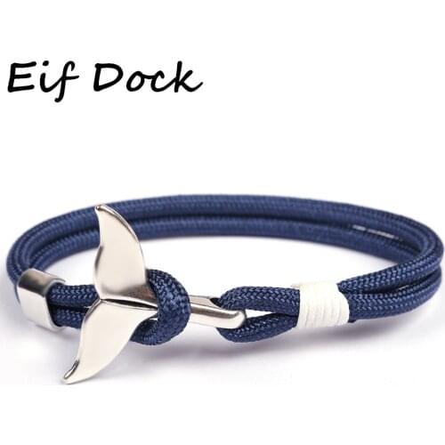 Eif Dock Shark Tail Whale Anchor Bracelet For Men Women Fashion Dark Blue Nylon Rope Chain Paracord Bracelet Male Wrist Bands
