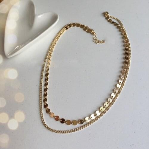 2017 Trendy Bohemia Coin Choker Handmade Two Layer Plain Chain Necklace Choker Jewelry for Women
