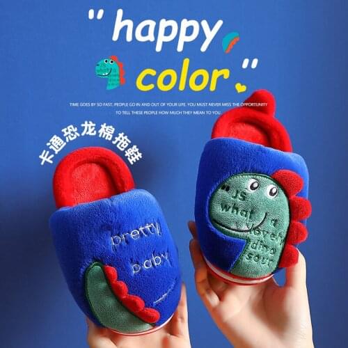 Childrens cotton slippers boys and girlscute dinosaur baby warm and thick-soled parent-child cotton slippers at home