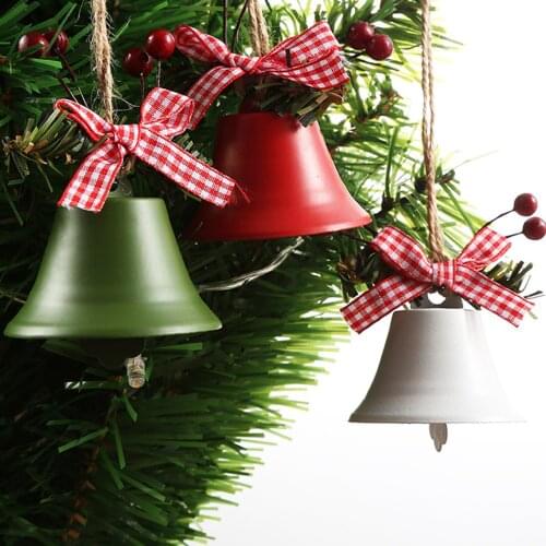 Christmas Bell Ornaments, Cute Sleigh Bell Pendants with Plaid Bow Xmas Tree Decorations