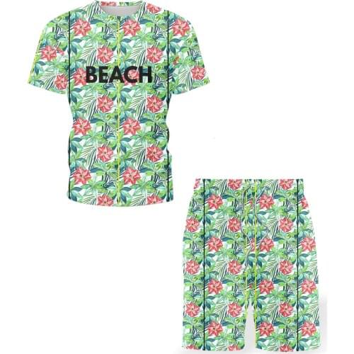 2021 Summer Mew Hawaiian Mens Sets O-neck Casual T-shirt Sports Shorts Beach Sportswear Fashion Sports Suit Short Sleeve Tshirt