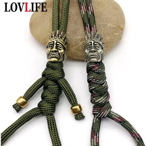 Brass Indian Elder Knife Bead Keychains Pendants Umbrella Rope Paracord Beads EDC Outdoor Tool DIY Handmade Woven Rope Hangings