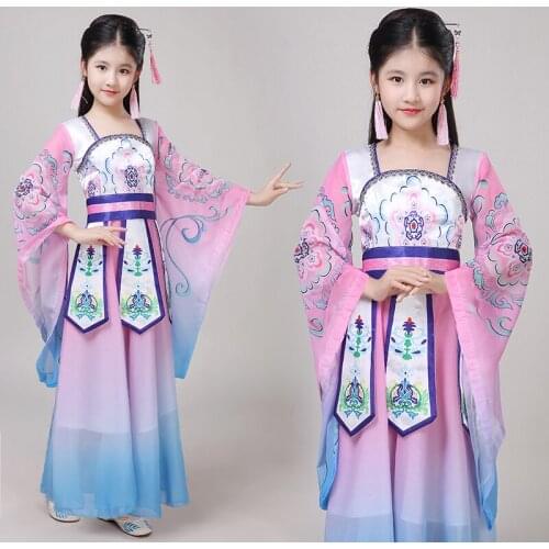 Chinese Folk Dance Costume for Stage Girls Yangko Dance Dress Kids Fan Dance Outfit Child Umbrella Dance Clothing Oriental 90