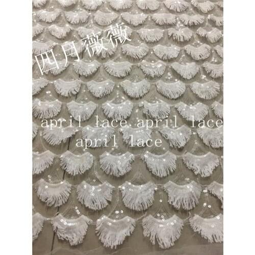 10 yards /lot A1394 offwhite ivory sequin mesh new design embroidery lace fabric for wedding dress