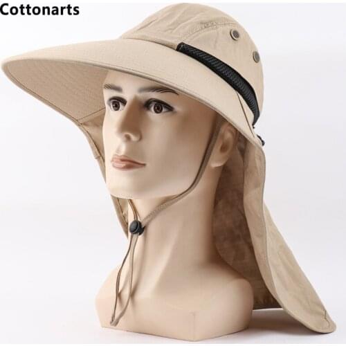 Summer Solid Color Sun Hat Men Women Bucket Hats Neck Flap Outdoor Anti-UV UPF50+ Wide Brim Hiking Mesh Breathable Fishing Cap