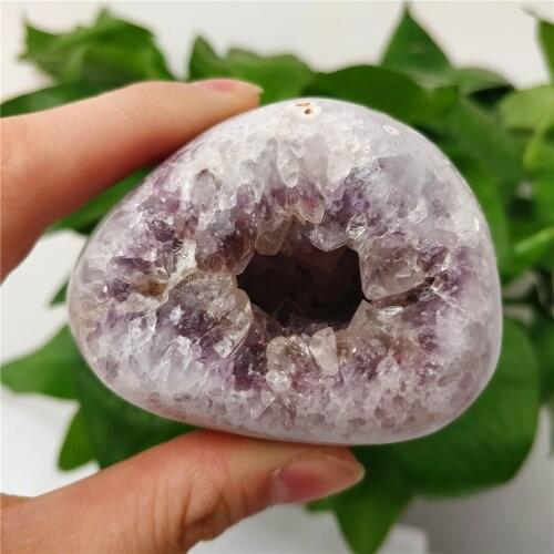 Natural Aagate Geode Palm Stone Amethyst Cluster Opening Smile Decoration