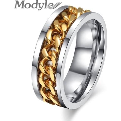 Modyle 2021 New Stainless Steel Chain Spinner Ring For Men Gold Silver Color Punk Rock Rings Accessories Jewelry Gift