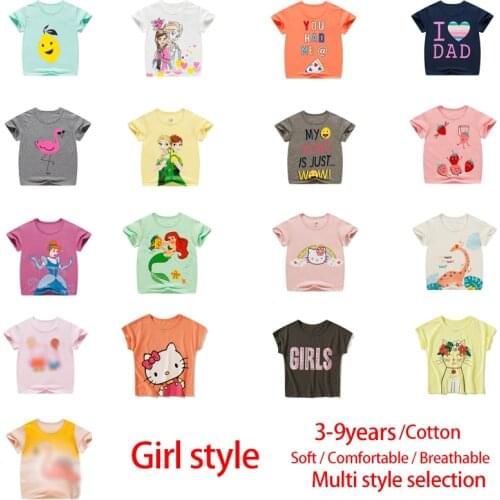 New Cotton Tees Childrens Anna Elsa Short Sleeve Kids T-shirt Cotton Girls Tops Shirts Clothing Animal Print Cartoont shirt