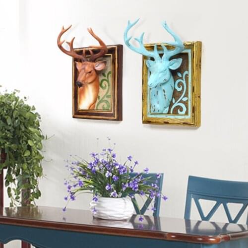 Resin Charms Home Decor Wall Deer Head Figurine Faux Stag Mounted Animal Head Wall Decor Fake Elk Head Sculpture