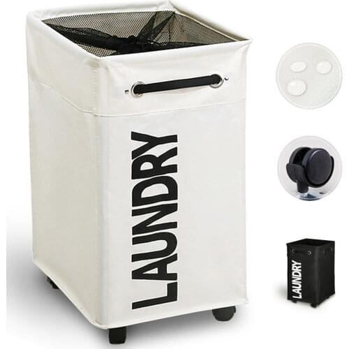 Collapsible Rolling Laundry with wheels Waterproof and Collapsible Laundry Baskets with Mesh Cover For Clothes Toys Clothes