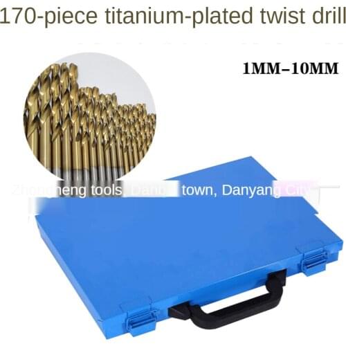 Titanium plated 170-piece set of blue iron box twist drill bits, metal drilling 1MM-10MM drill bits