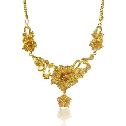 Vintage 24K Gold Color Exquisite Flower Pendants Necklace Fashion Jewelry 9mm Link Chain for Women Necklace Luxury Wedding Gifts