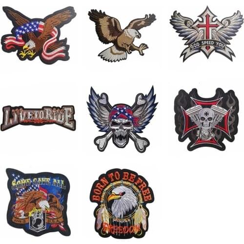 Fine Wings Embroidered Biker Patches For Jeans Men Jacket Clothing Born to be free Eagle Punk Patch Stickers On Motorcycle Badge