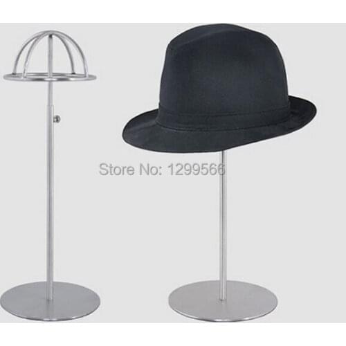 High quality matte Stainless steel hat display holder adjustable metal cap wig hat display stand rack